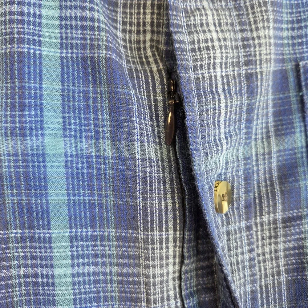 ExOfficio Mens Blue Plaid Long Sleeve Button Down Shirt Hidden Pocket Large